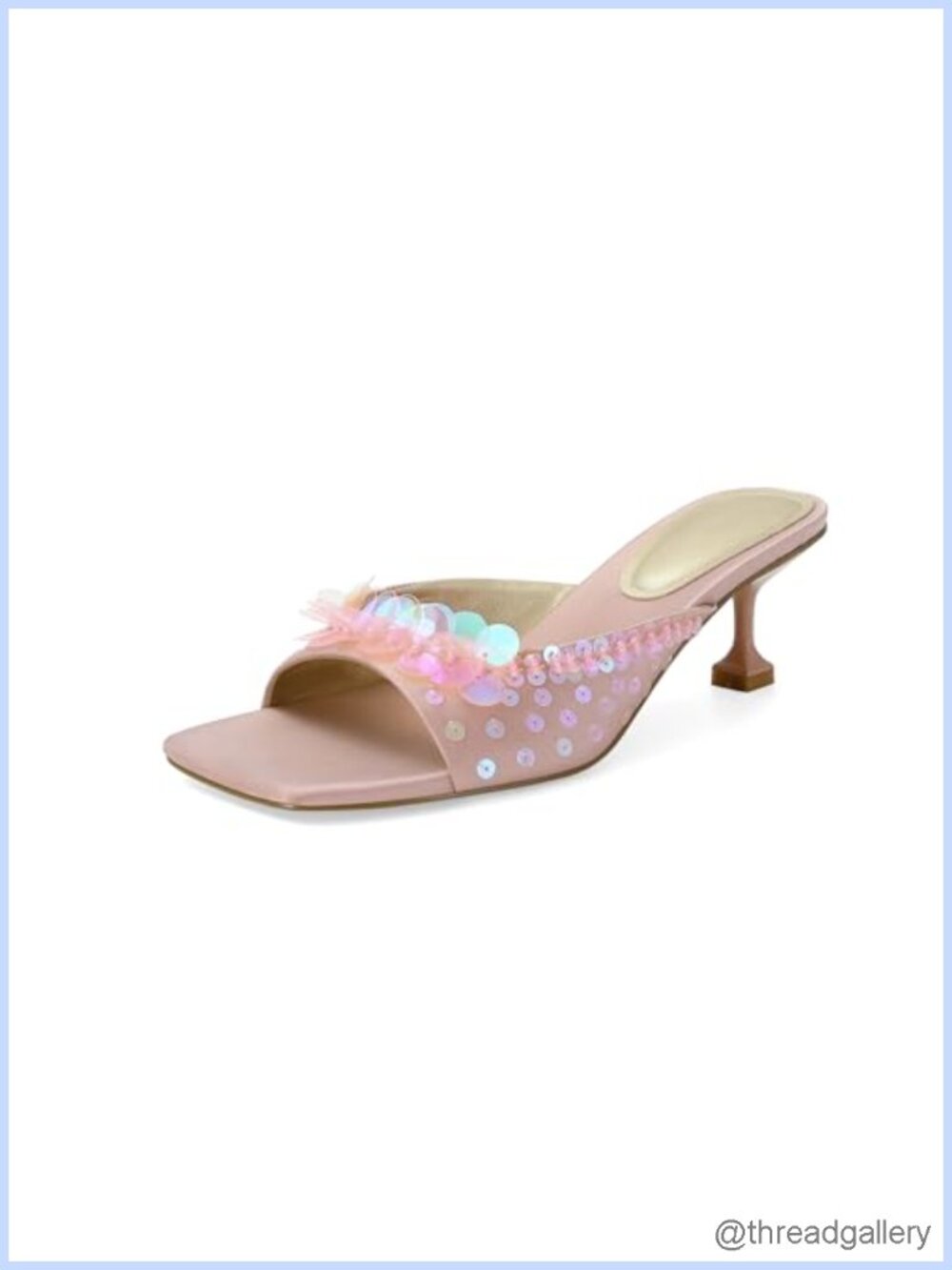 Sequin Kitten Heel Mules Square Toe Open Toe Floral Slip On Heeled Sandals